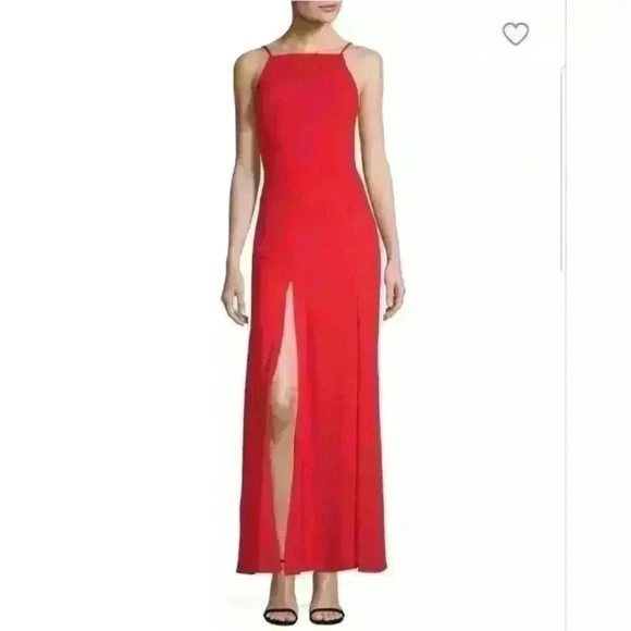 NEW NWT Fame And Partners Cherry Red Leo Halter Open Back Maxi Dress Size 4 US